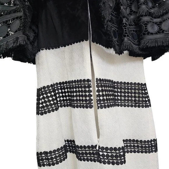 Nwot Badgley Mischka Black/White Off Shoulder Fringed Shortsleeve Ruffle Dress - Picture 12 of 17